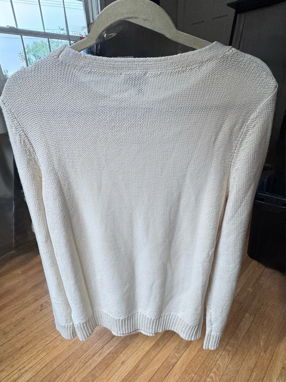 NWT Talbots Cable Ribbed-Yoke Knit Sweater Nautical Anchor Crewneck Cream sz M